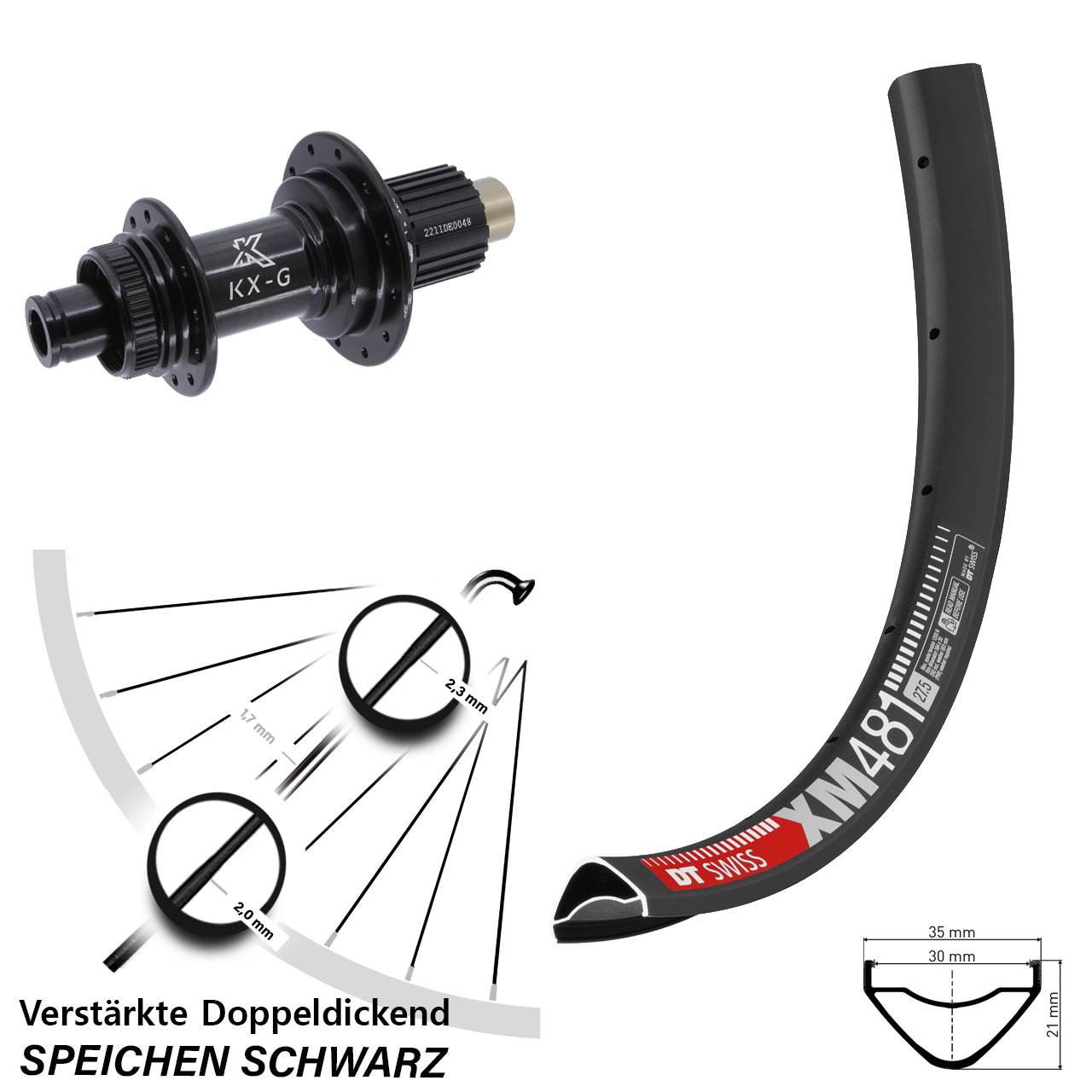 DT Swiss XM 481 KX-G Steckachse 27,5 Zoll Disc Laufrad 12x142 Micro Spline