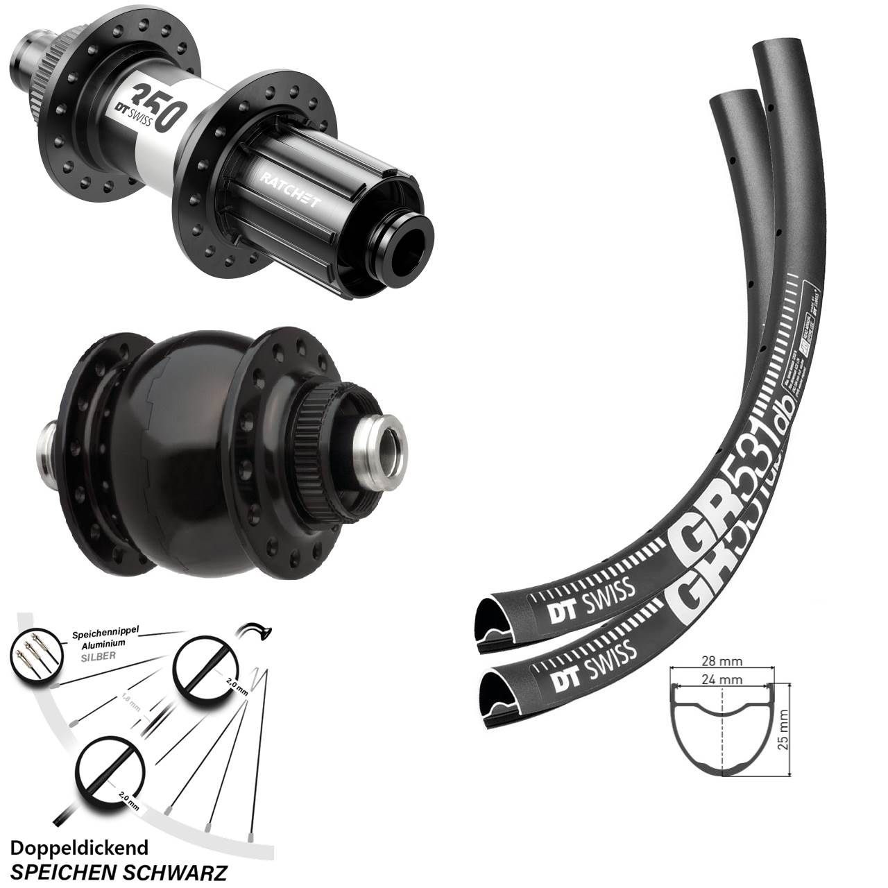 28-29 Zoll DT Swiss GR531-350 Road SONdelux Centerlock Laufradsatz 12x100/142 11-12 fach