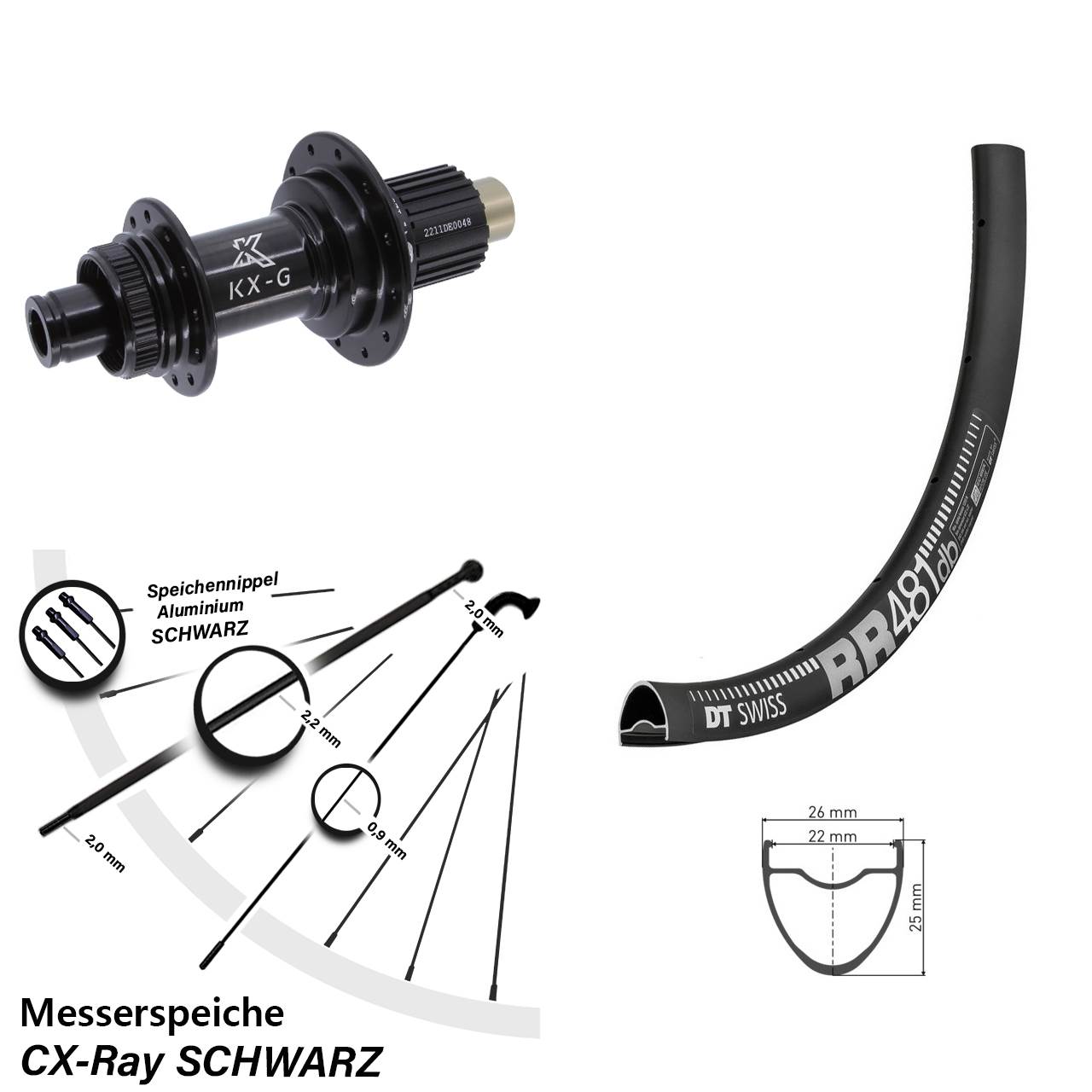 Hinterrad Centerlock 12x142 28 Zoll DT Swiss RR 481 KX-G Steckachse Micro Spline CX-Ray