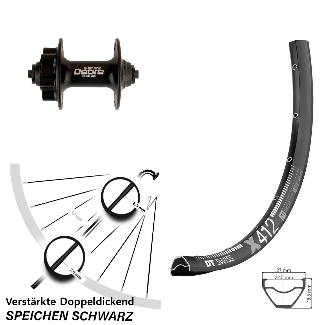 6-Loch Vorderrad 28-29 Zoll DT Swiss X 412 Shimano Deore HB-M525 QR