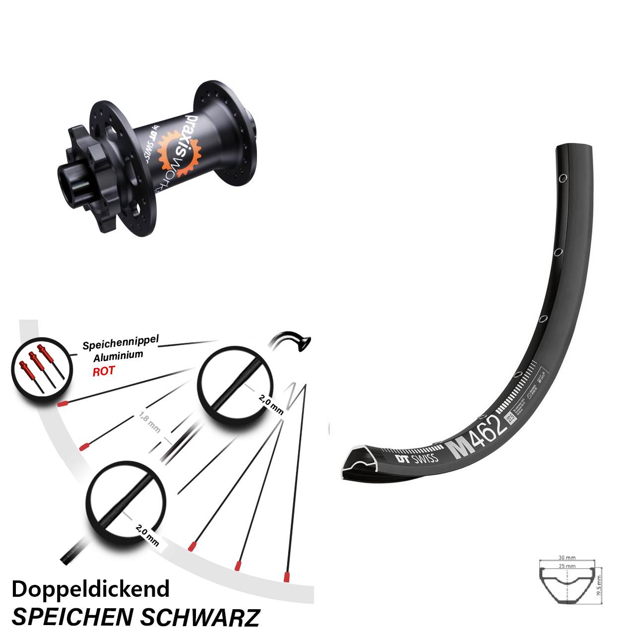 27,5 Zoll DT Swiss M462-350 Vorderrad 6-Loch 15x100