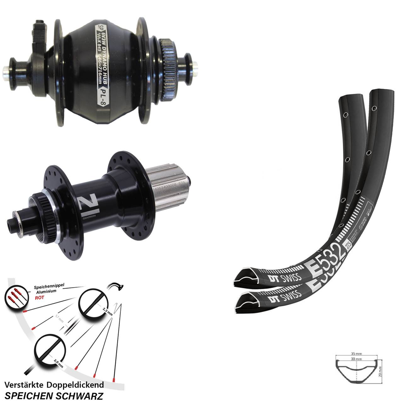 Centerlock Laufradsatz 27,5 Zoll DT Swiss E 532 Novatec D042 SP PL-8 8-12 fach QR