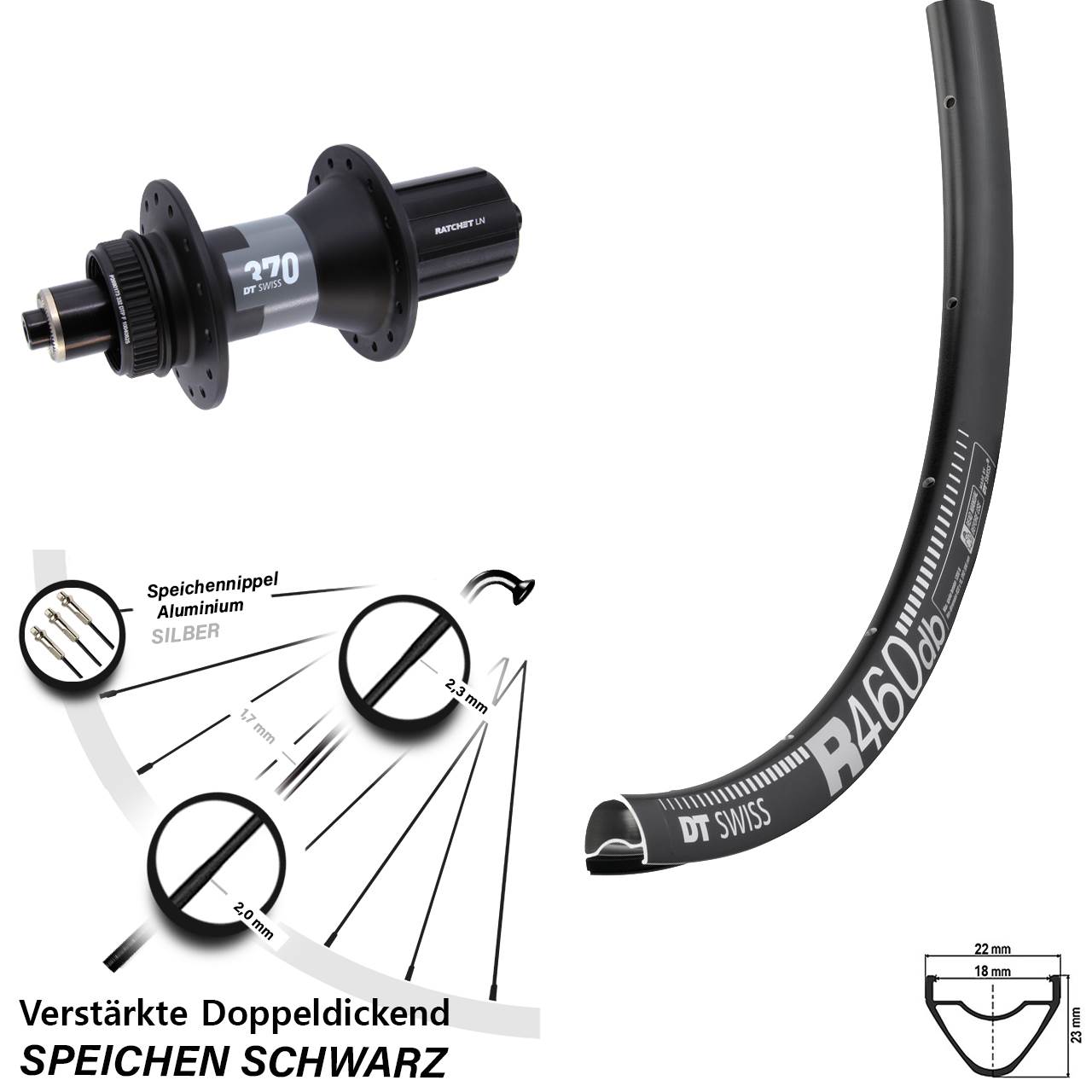 Hinterrad für Schnellspanner 28 Zoll DT Swiss R 460 Disc-370 8-12 fach HG