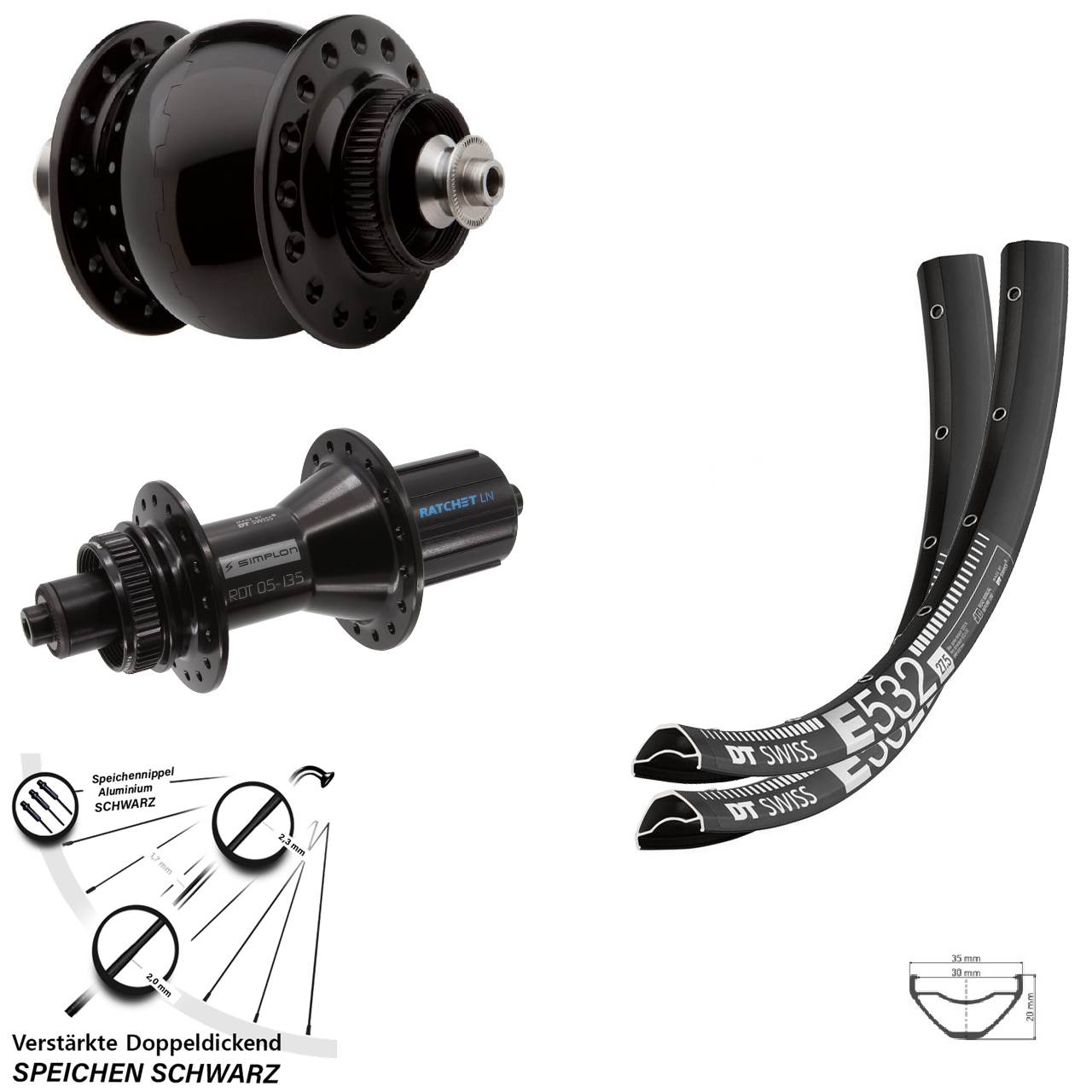 DT Swiss E 532-370 Hybrid SON 28 29 Zoll Centerlock Laufradsatz QR 8-11 fach
