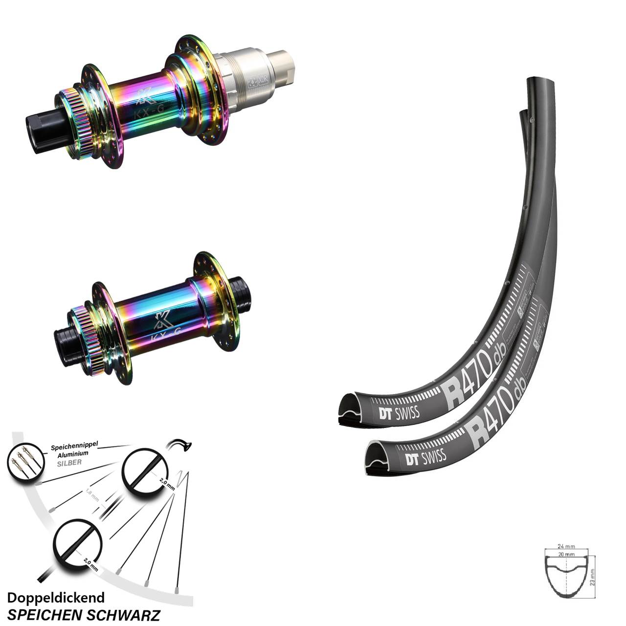 28 Zoll Laufradsatz DT Swiss R 470 Centerlock KX-Gravel Oilslick Sram XDR Steckachse