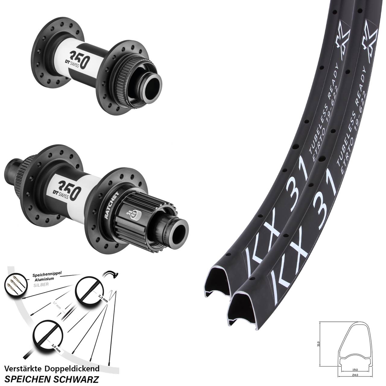KX31 OS DT Swiss 350 28 Zoll Laufradsatz Centerlock 15x100 12x142 Micro Spline