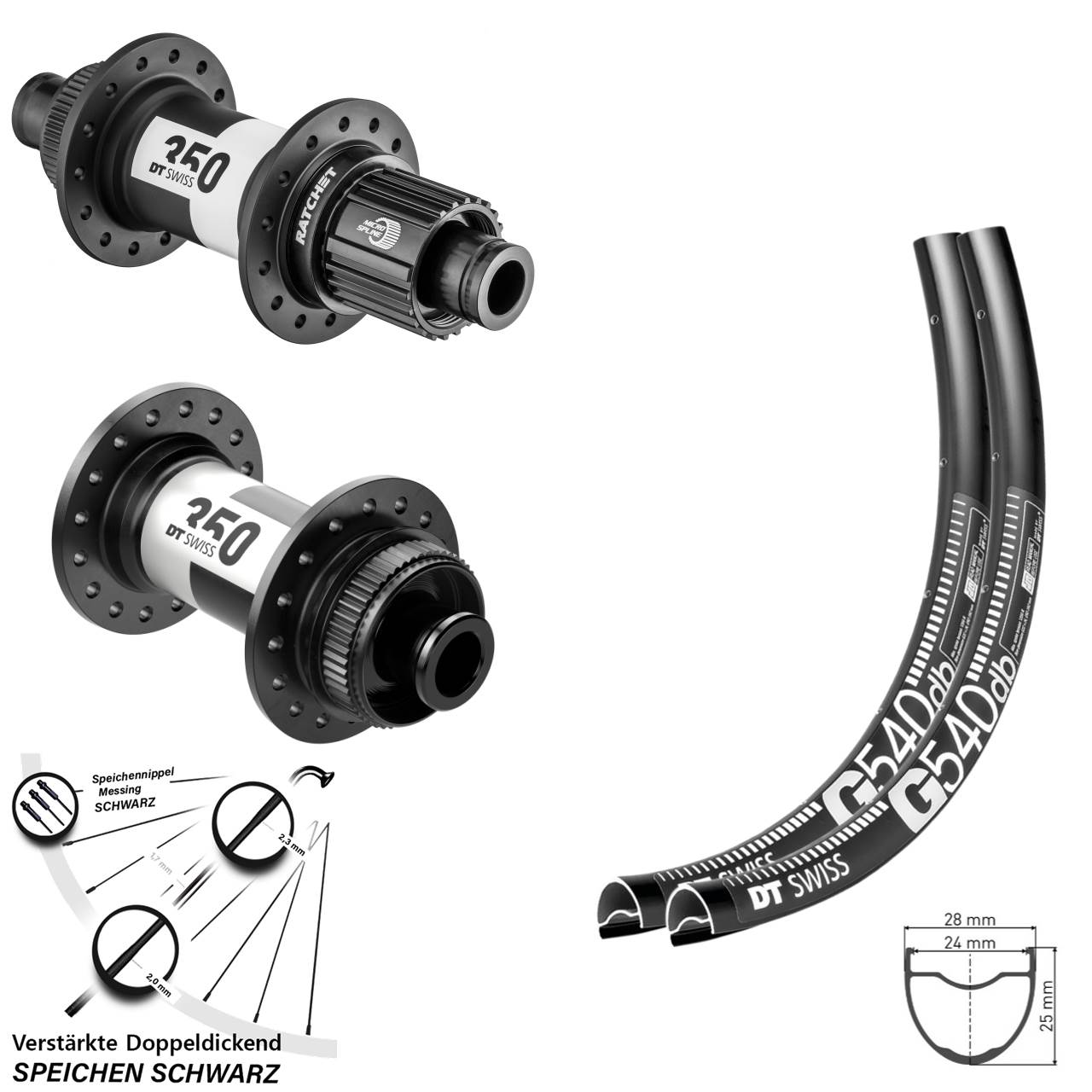 29 Zoll DT Swiss G540 350 Micro Spline Centerlock Laufradsatz 12x100/142