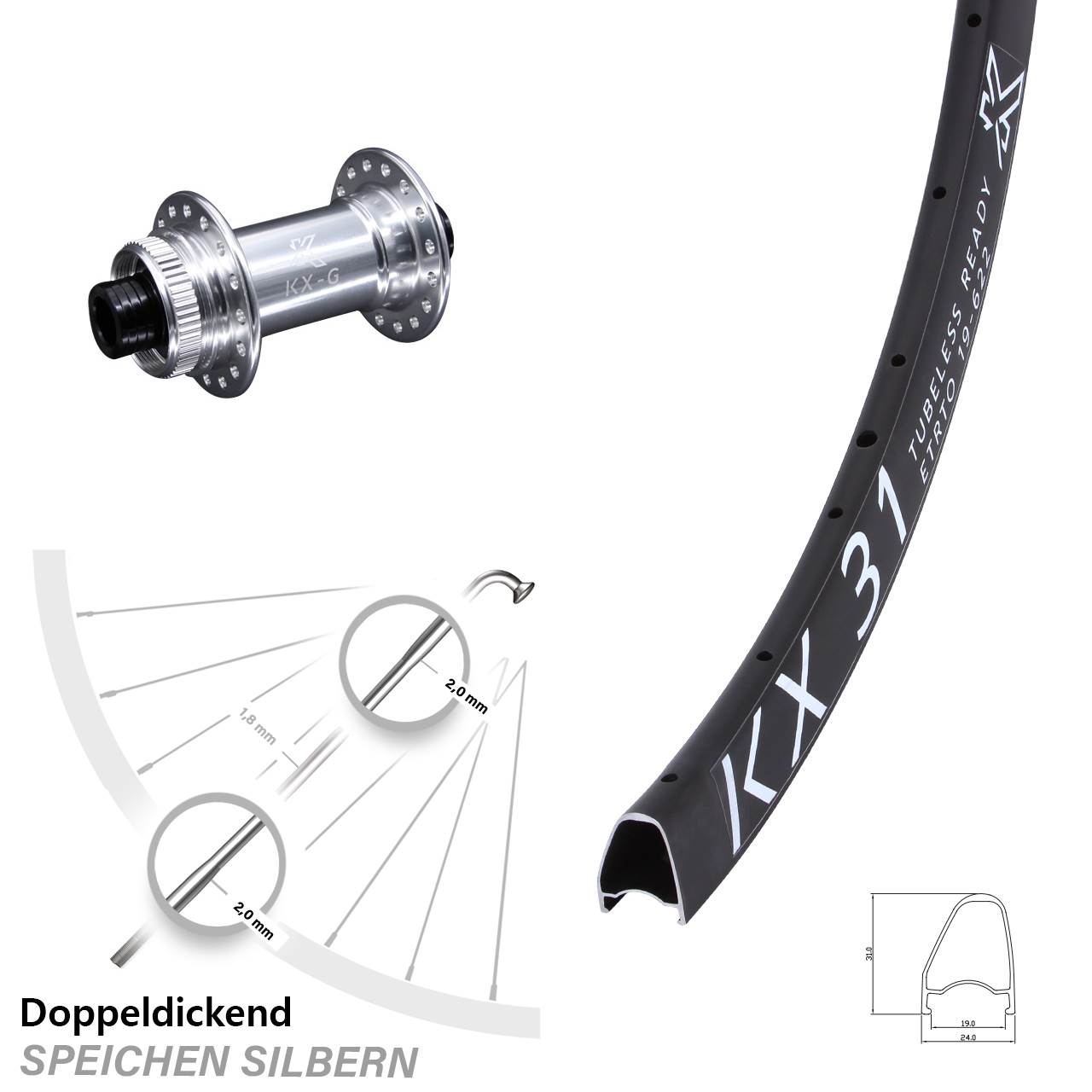 KX 31 Rennrad Hochprofil Centerlock 28 Zoll Vorderrad 15x100