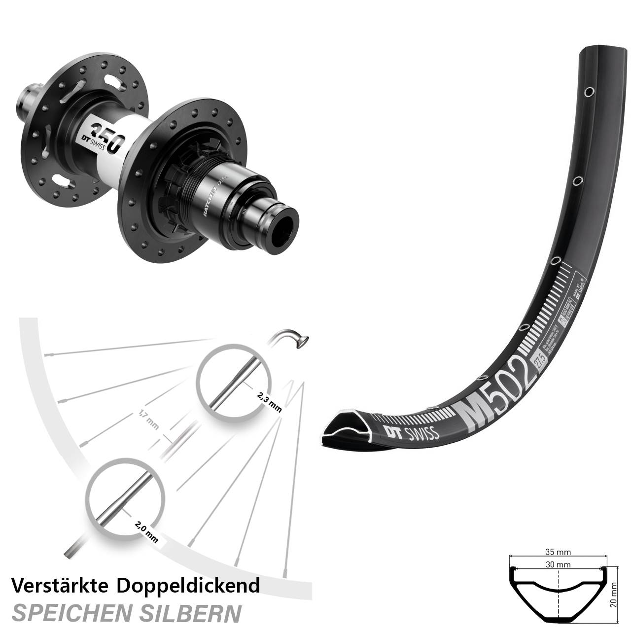 29 Zoll DT Swiss M502-350 DEG72 Hinterrad Centerlock 12x148 XD
