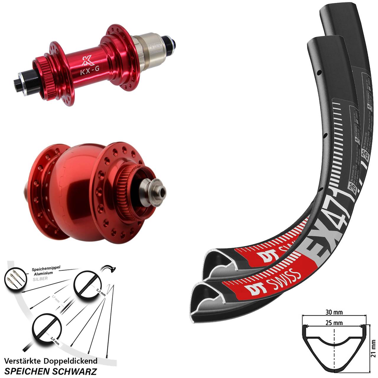 DT Swiss EX 471 KX-G rot SON 28 27,5 Zoll Disc Laufrad-Satz für Schnellspanner XDR