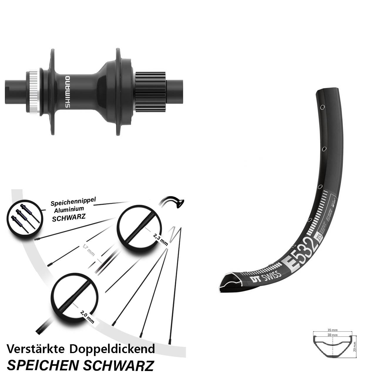 Disc Hinterrad 29 Zoll DT Swiss E532 Shimano FH-MT410 Micro Spline 12x142