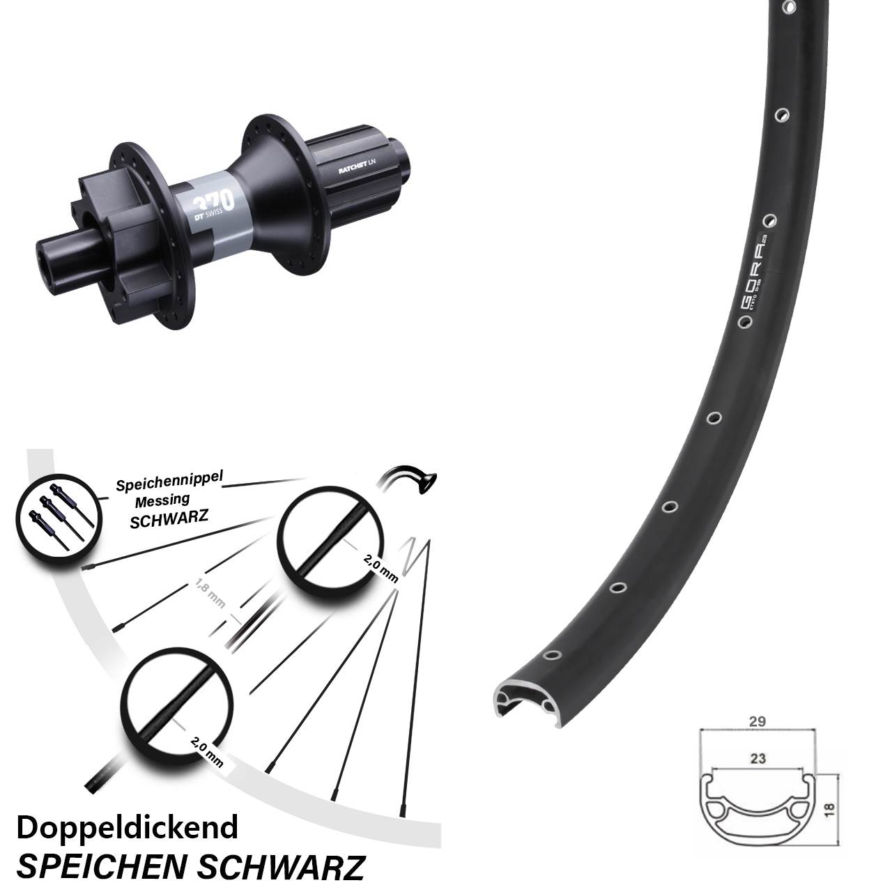 6-Loch Hinterrad 26 Zoll Gora 23 DT Swiss 370 8-11 fach 12x142