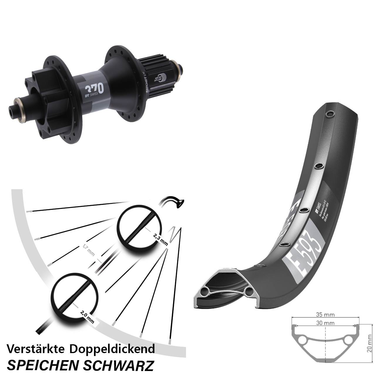 Disc Laufrad 29 Zoll DT Swiss E593-370 Micro Spline für Schnellspanner
