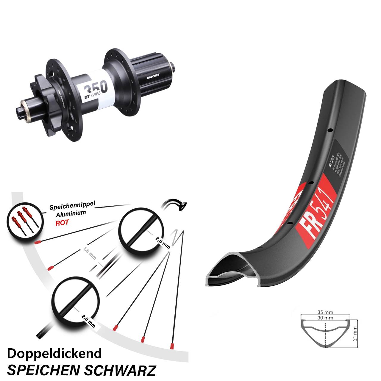 Hinterrad 6-Loch 29 Zoll DT Swiss FR 541-350 8-11 fach für Schnellspanner Boost