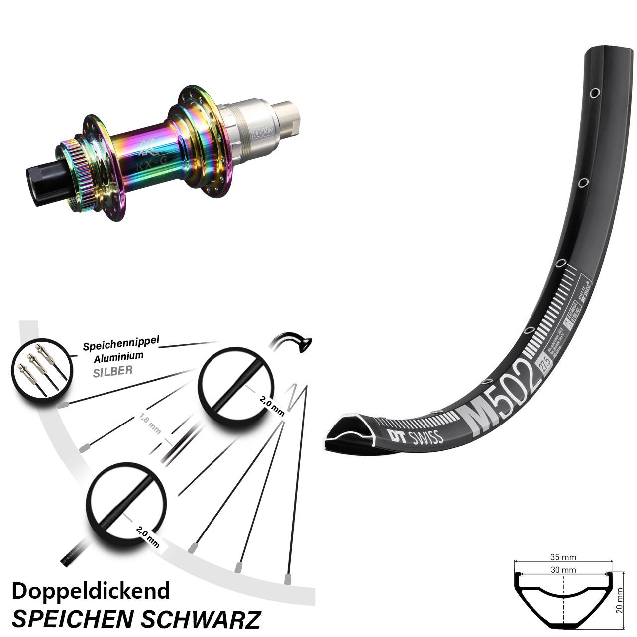 Centerlock Hinterrad 29 Zoll DT Swiss M502 KX-G Oilslick 12x142