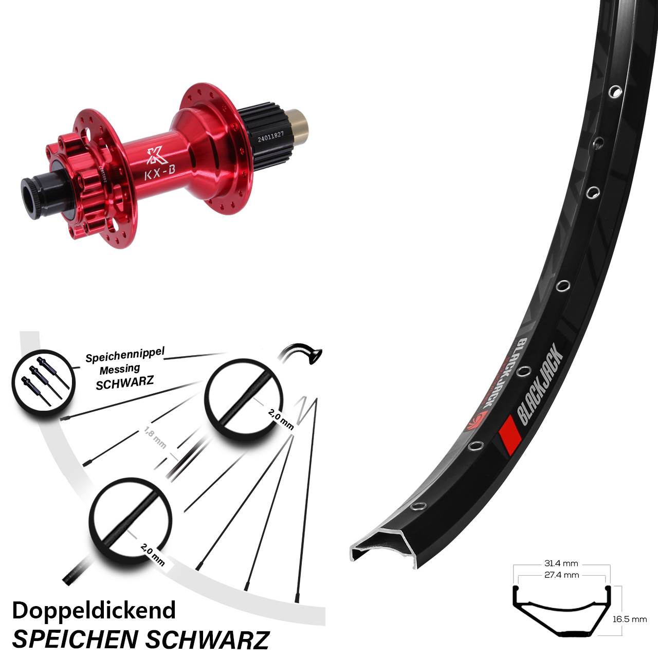 29 Zoll Rodi Ready 27 KX-B rot Disc Hinterrad 12x148 Micro Spline