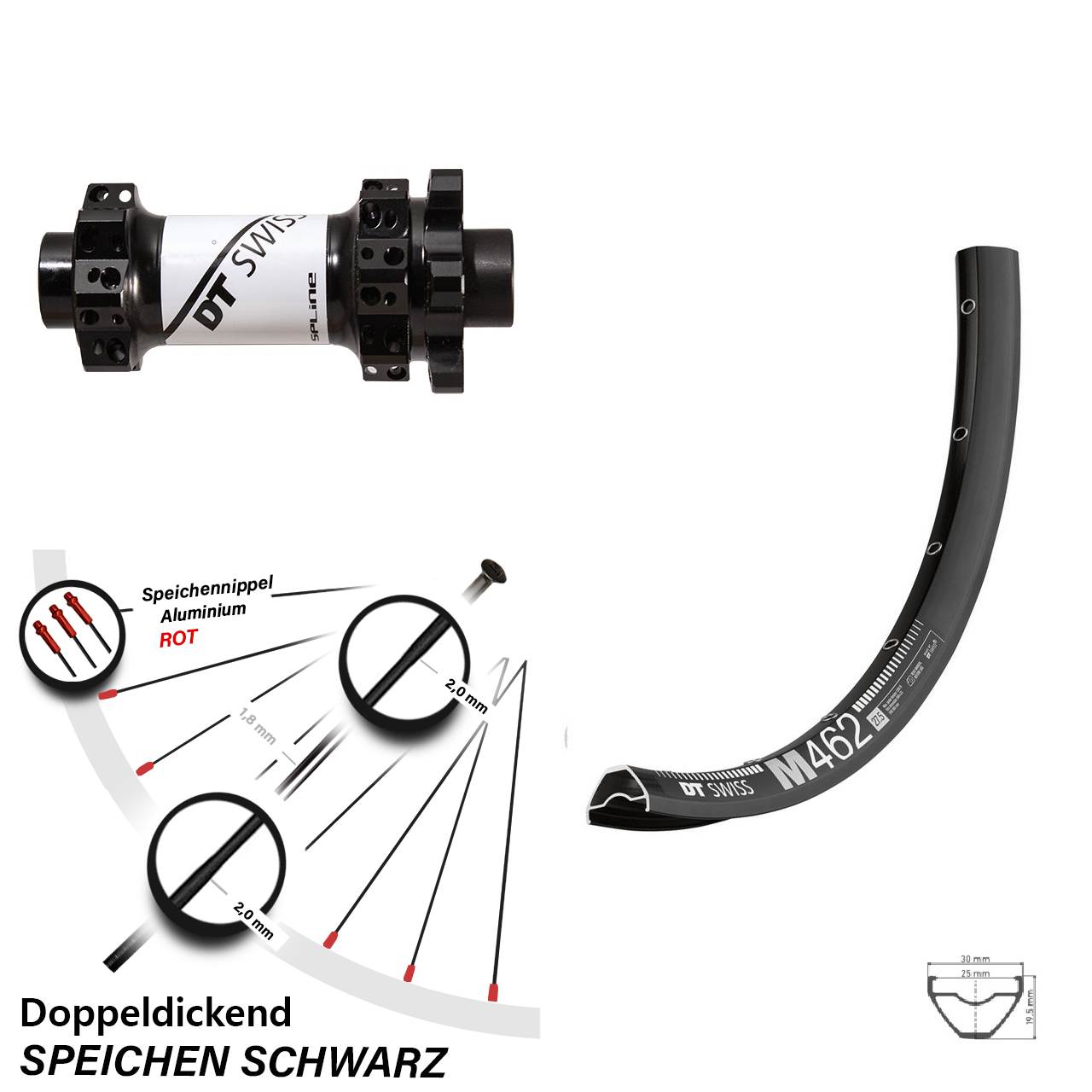 DT Swiss M 462 X 1900 Vorderrad 27,5 Zoll 6-Loch 15 mm Straightpull