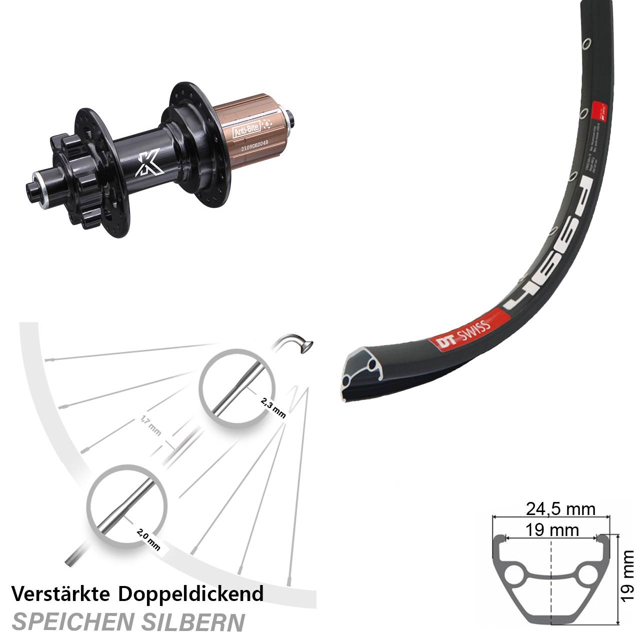 Disc Hinterrad für Schnellspanner 28-29 Zoll DT Swiss 466 KX-M 8-12 fach