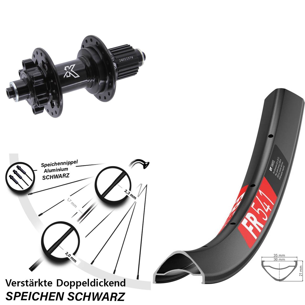 6-Loch Hinterrad QR 27,5 Zoll DT Swiss FR 541 KX-M Shimano Micro Spline