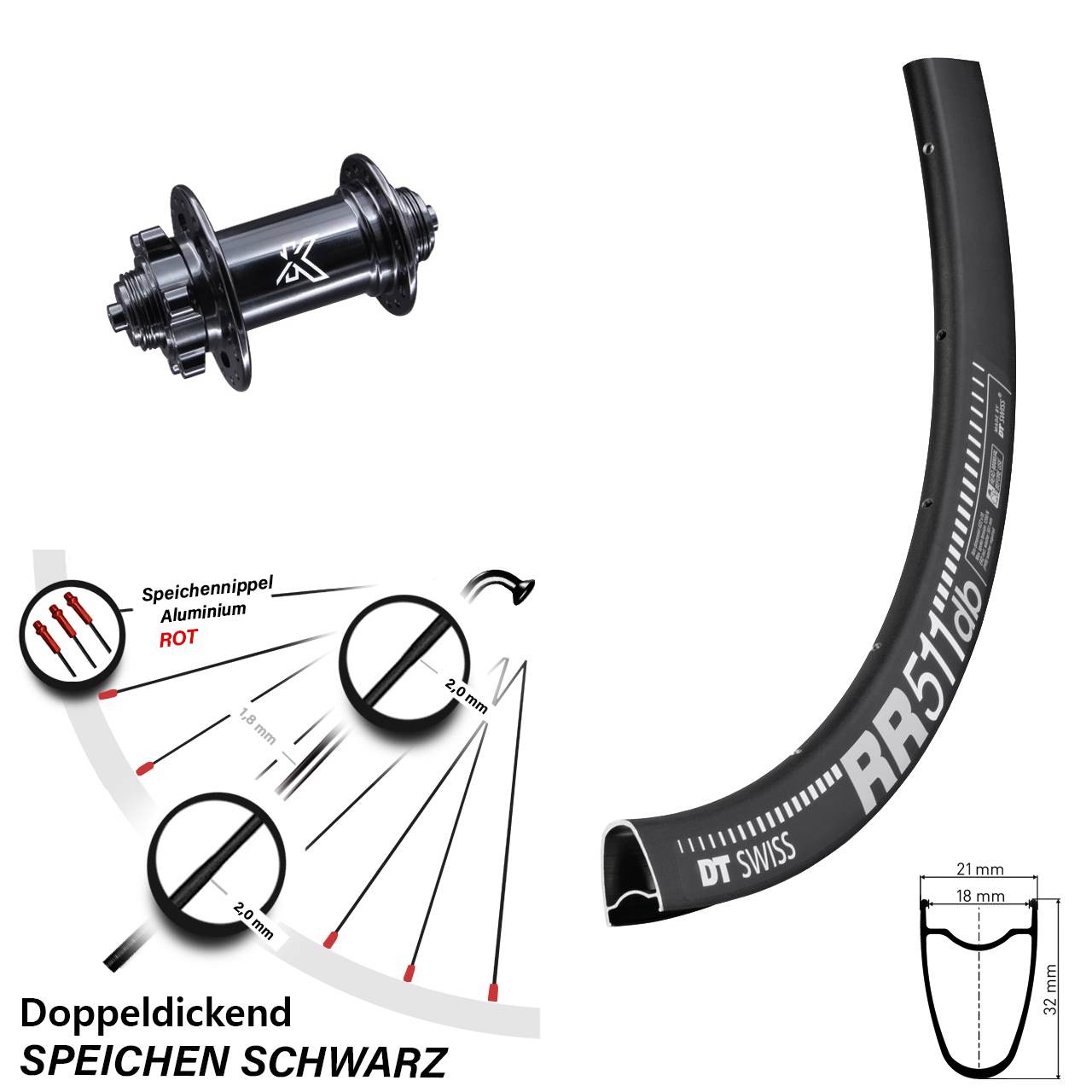DT Swiss RR 511 KX-M 28 Zoll 6-Loch Vorderrad für Schnellspanner