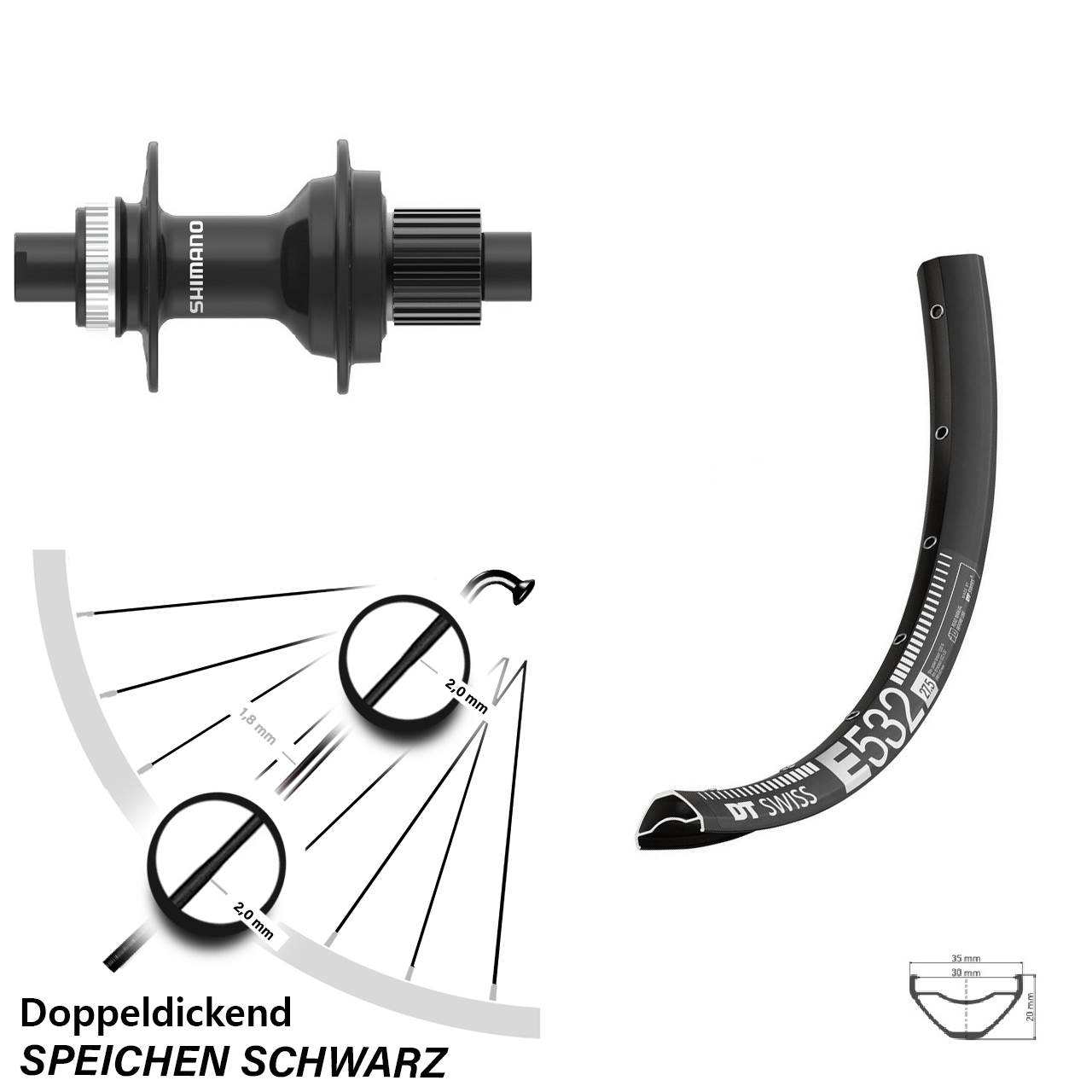Centerlock Hinterrad 12x142 27,5 Zoll DT Swiss E532 Shimano FH-MT410 Shimano Micro Spline