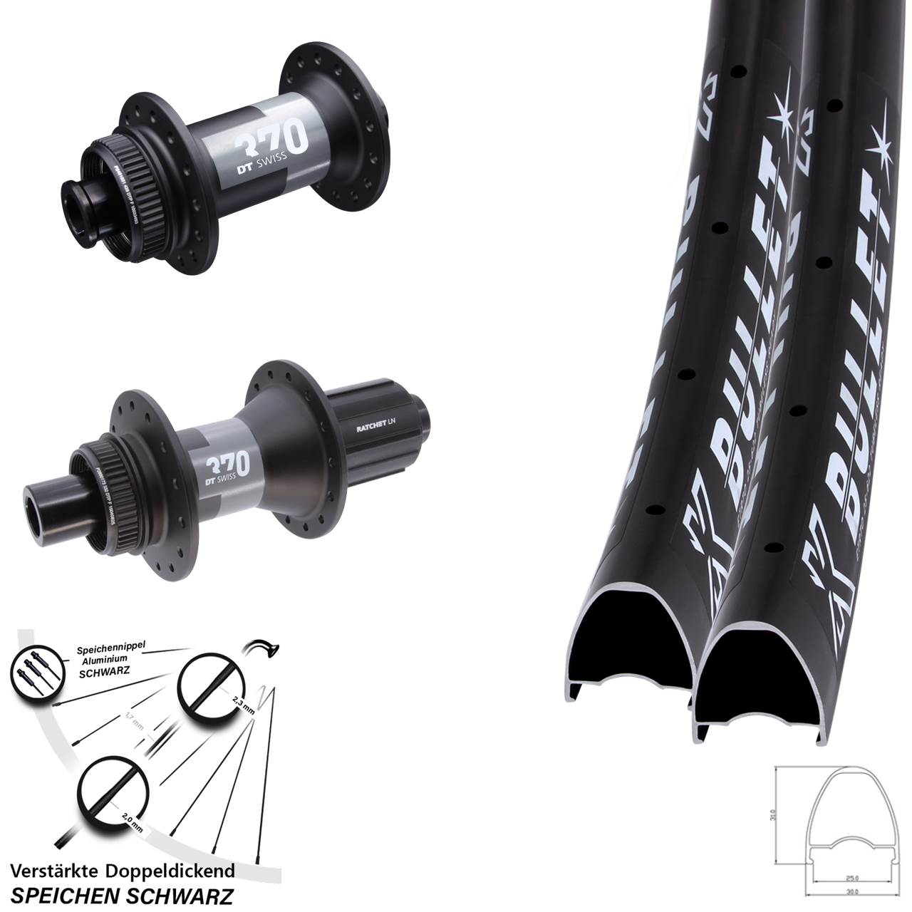 Centerlock Laufradsatz 12x100/142 28 Zoll KX Bullet DT Swiss 370 11-12 fach HG