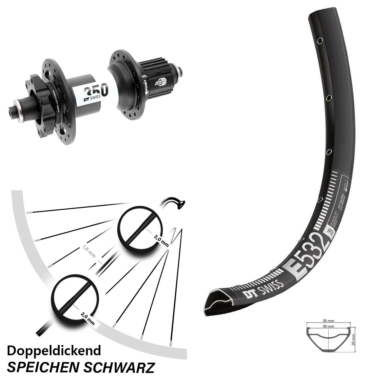 DT Swiss E 532 350 29 Zoll Hinterrad 6-Loch QR Boost Shimano Micro Spline