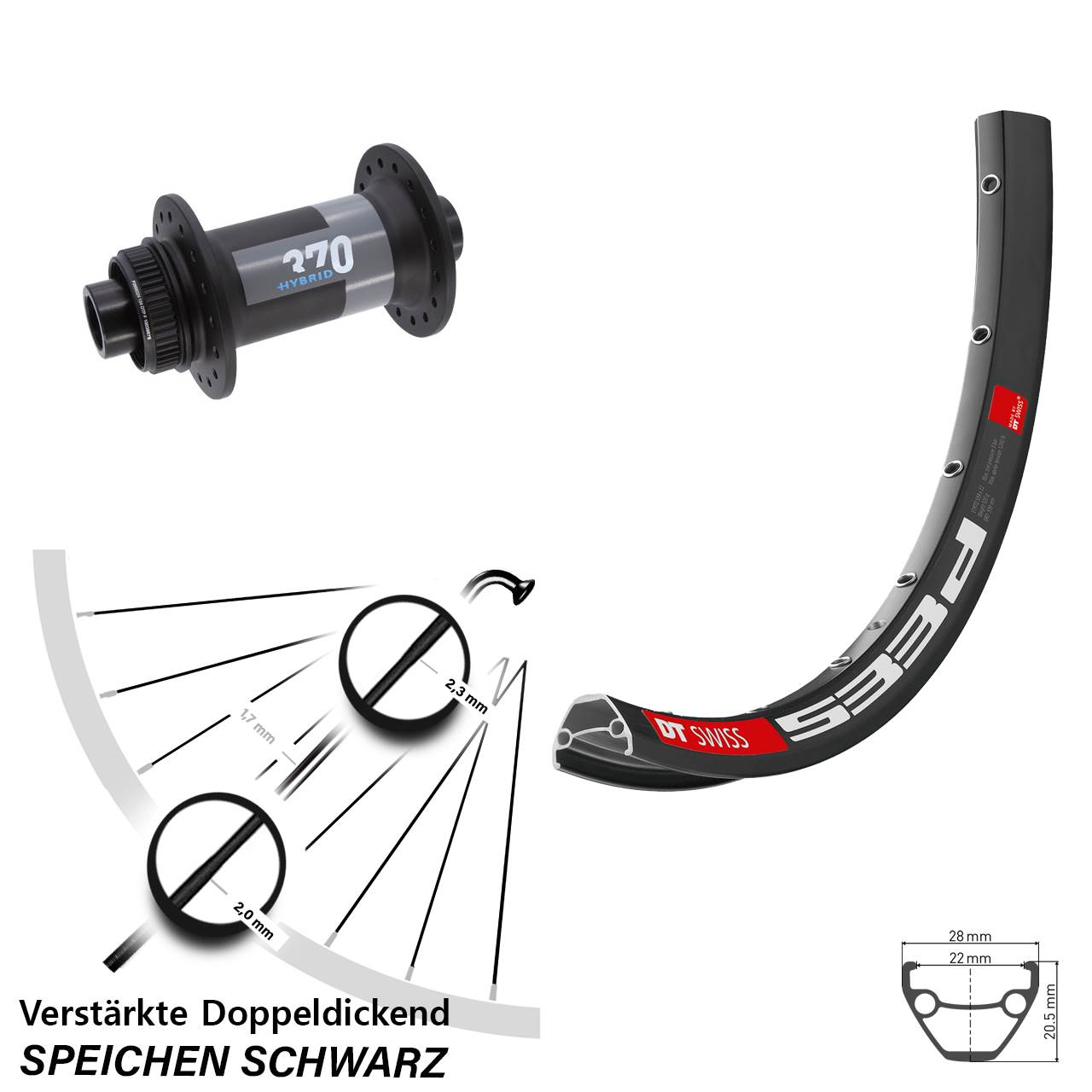 27,5 Zoll DT Swiss 533d-370 Hybrid Disc Laufrad 15x110 Boost