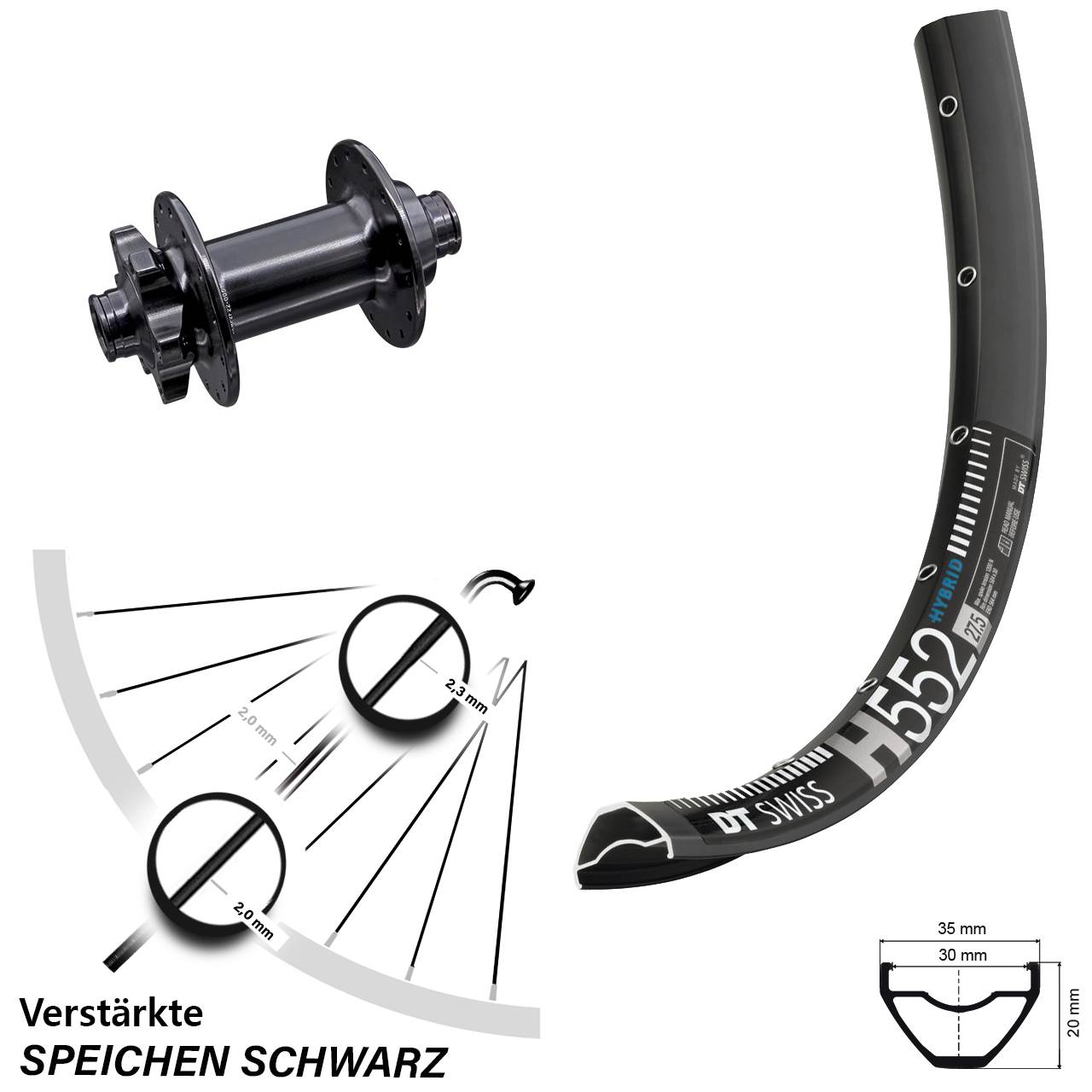 Vorderrad 6-Loch 27,5 Zoll DT Swiss H552 Aivee MP2 15x110 Boost