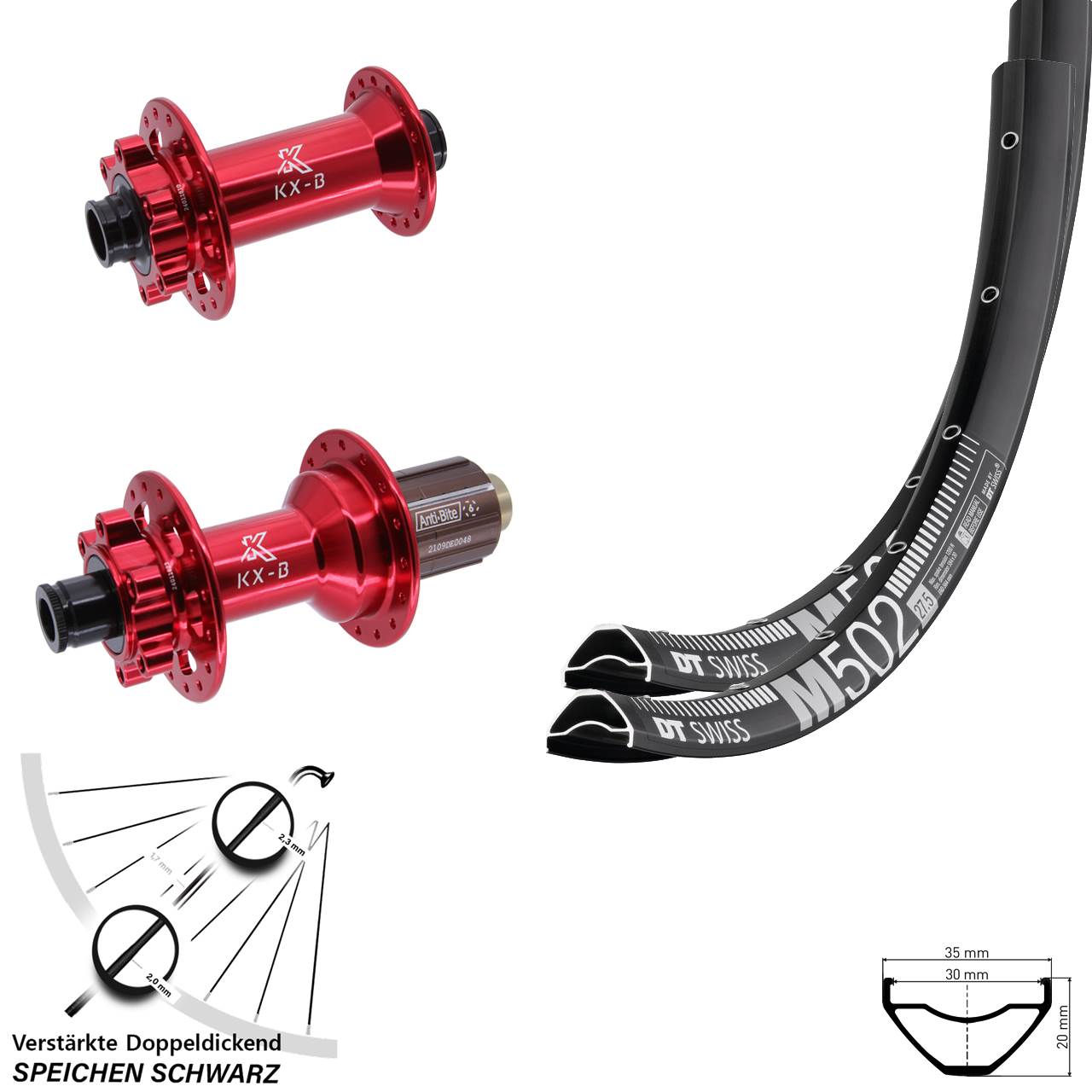 DT Swiss M 502 KX-B rot 29 Zoll Disc Laufrad-Satz 15x110 12x148 8-12 fach