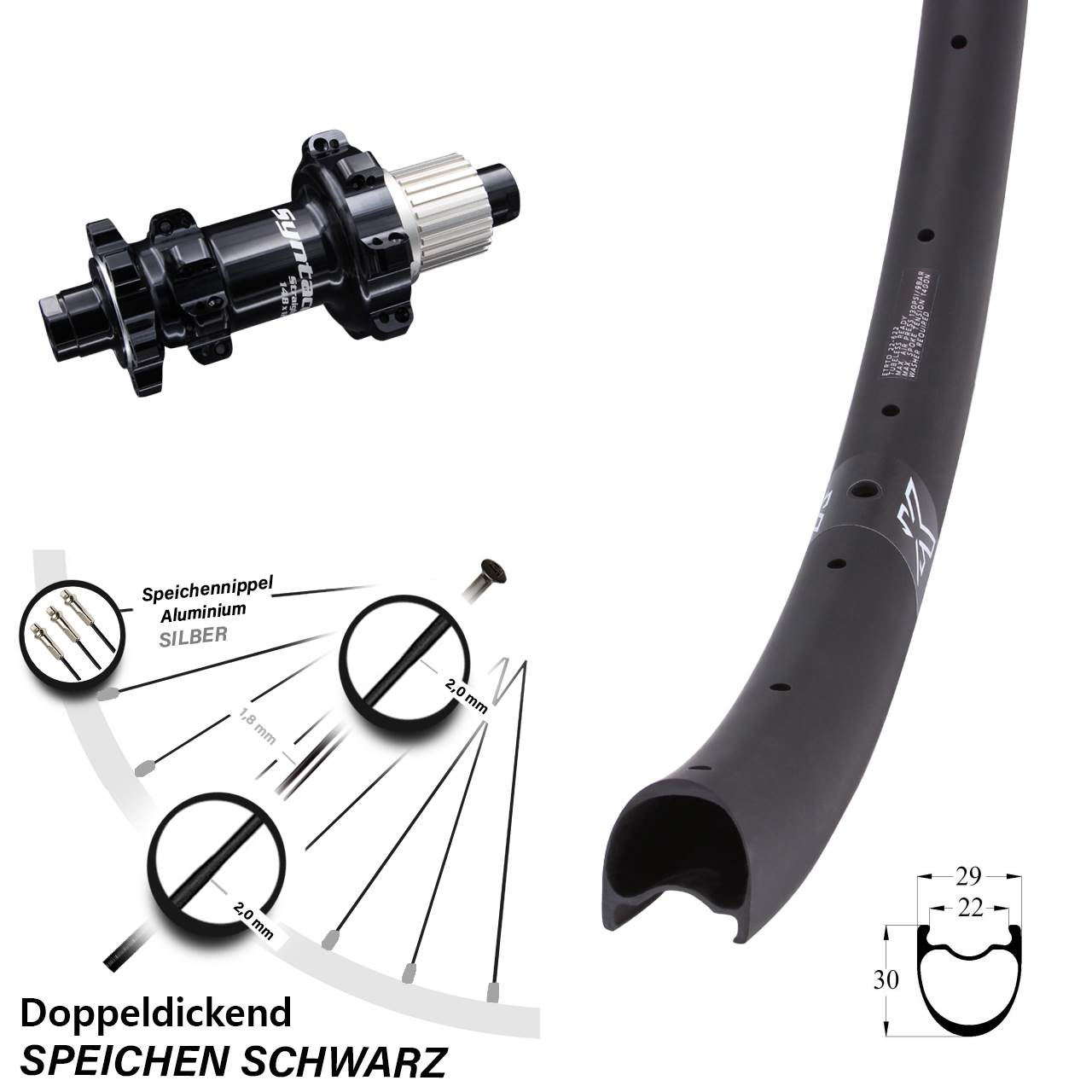 28-29 Zoll KX-RC Gravel Carbon Syntace 12x148 Hinterrad Syntace Disc 6-Loch
