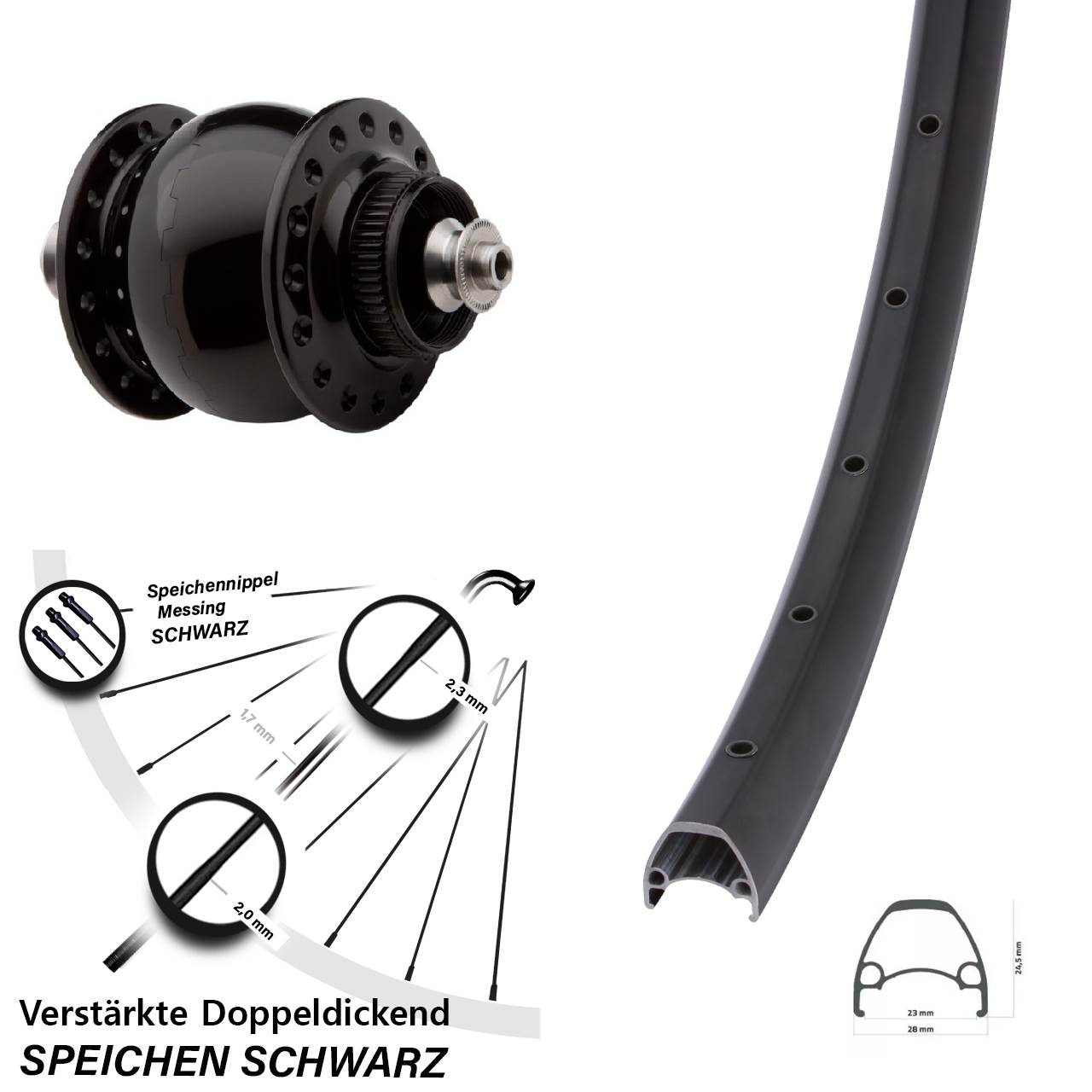 SONdelux Ambrosio Sport 28 Zoll Centerlock Dynamovorderrad für Schnellspanner