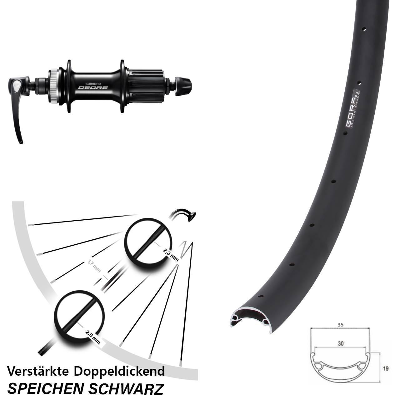 Hinterrad Centerlock 26 Zoll Gora 30 Shimano Deore 8-11 fach QR