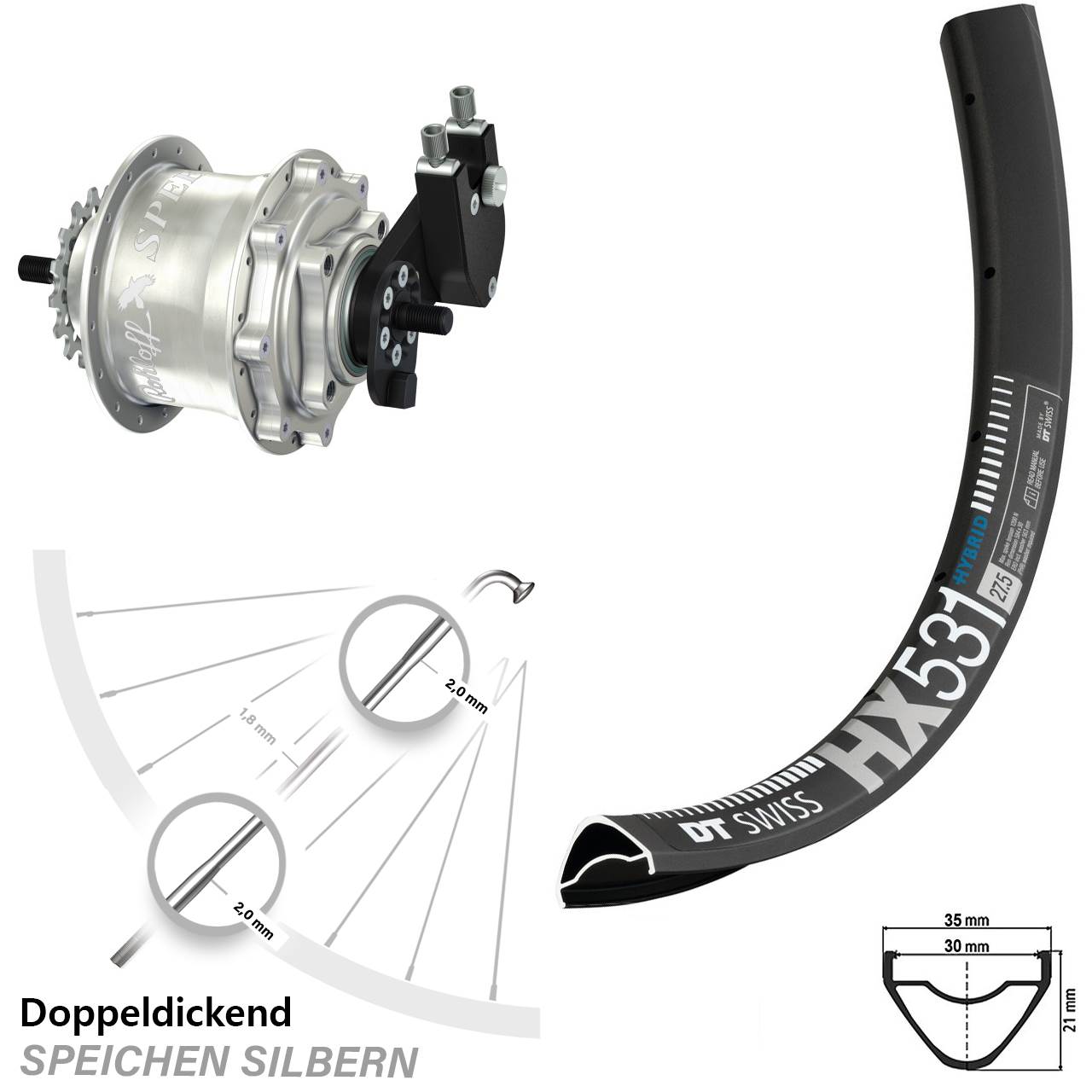 29 Zoll DT Swiss HX531 Rohloff TS DB OEM Tandem