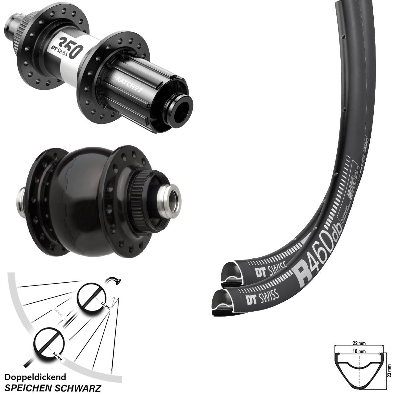28 Zoll DT Swiss R 460-350 SONdelux Laufradsatz 11-12 fach HG
