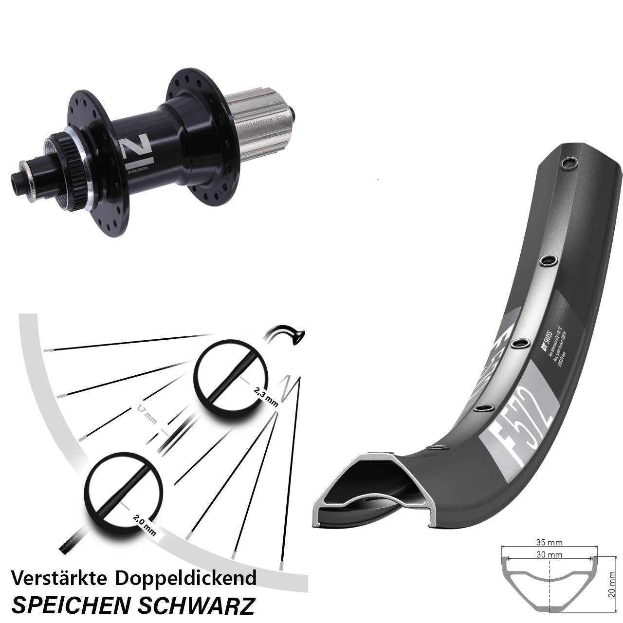 Disc Hinterrad 650B DT Swiss F 572 Novatec D042 8-12 fach HG für Schnellspanner