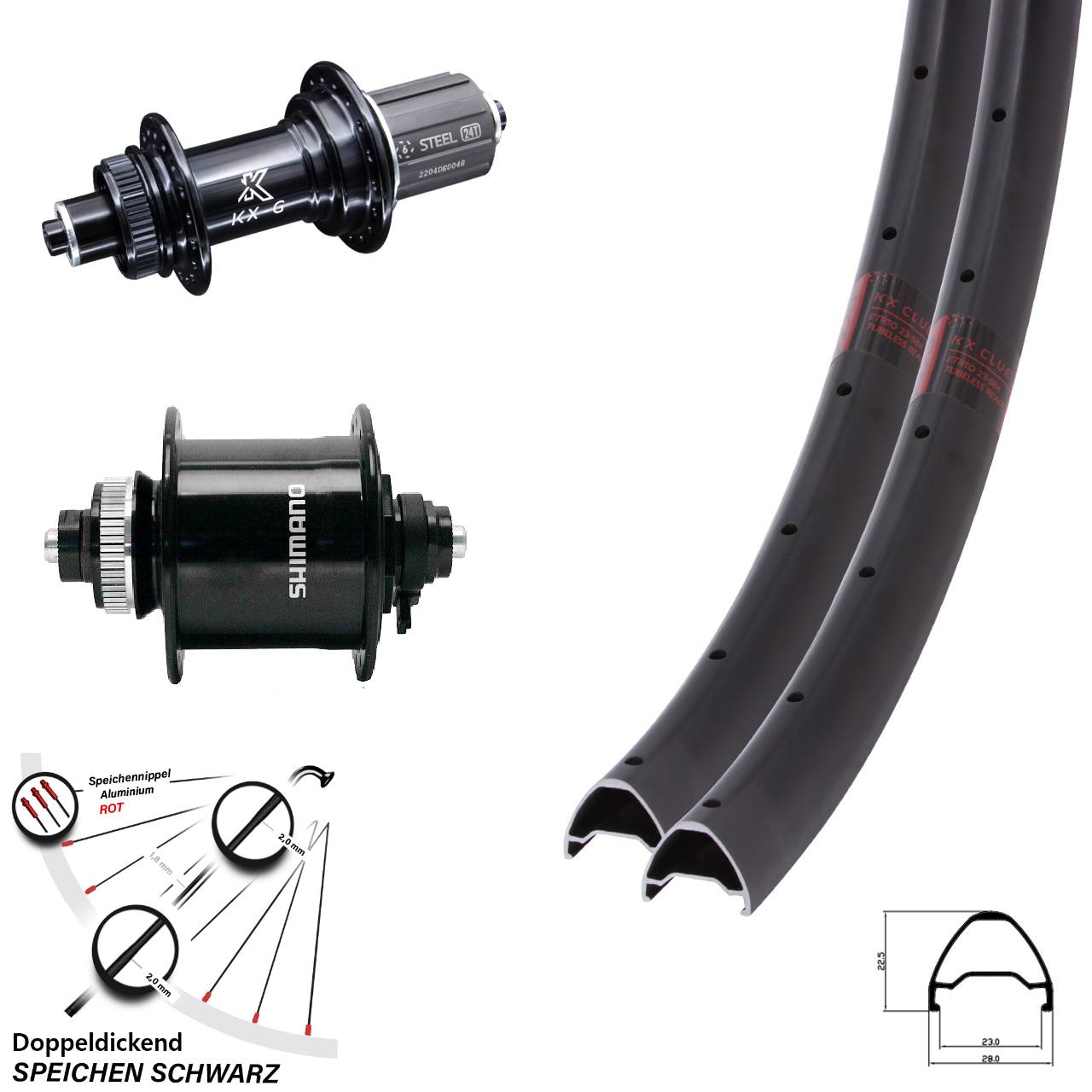 KX-GS Clue verstärkt Shimano DH-UR700-3D 27,5 Zoll Laufradsatz Centerlock QR 8-12 fach
