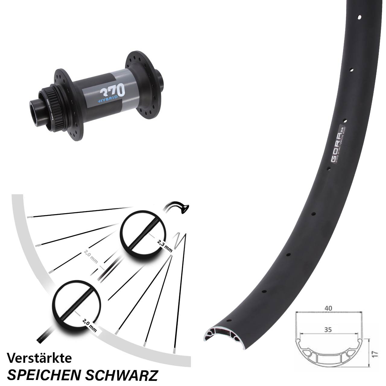 27,5 Zoll Gora 35 DT Swiss 370 Hybrid Vorderrad Centerlock 15x110 Boost