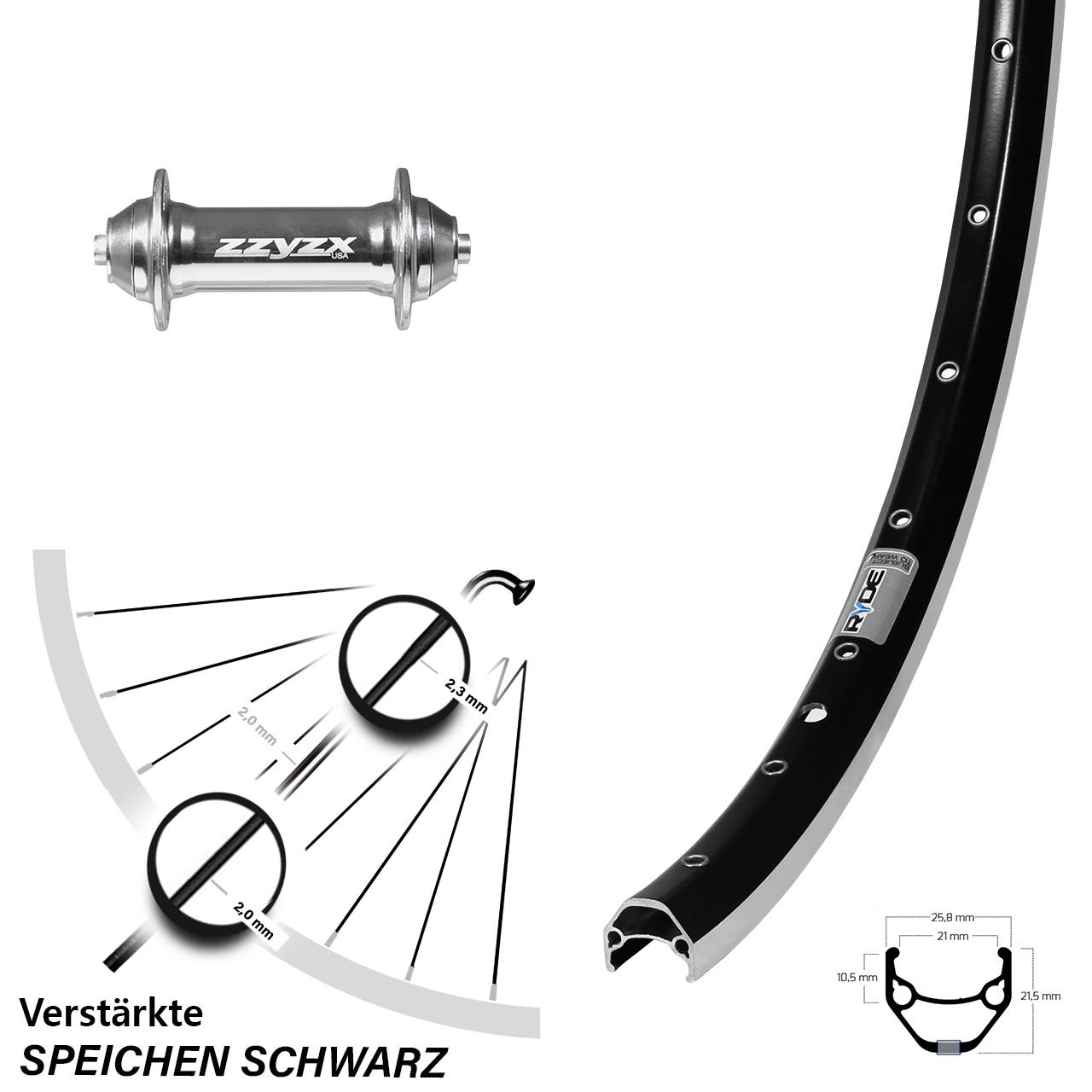 26 Zoll Ryde ZAC 421 Formula Vorderrad für Schnellspanner