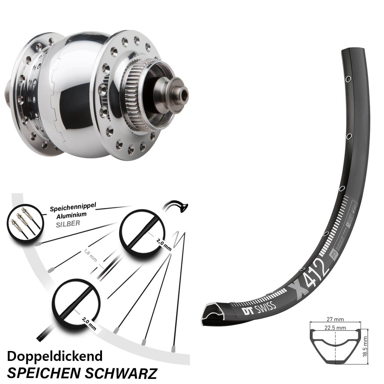 Disc Vorderrad mit Nabendynamo QR 28 Zoll DT Swiss X412 SON delux