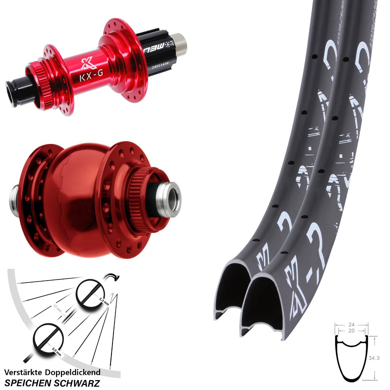 KX-GR Road rot SON 28 Zoll Centerlock Laufradsatz 12x100/142 Campagnolo N3W