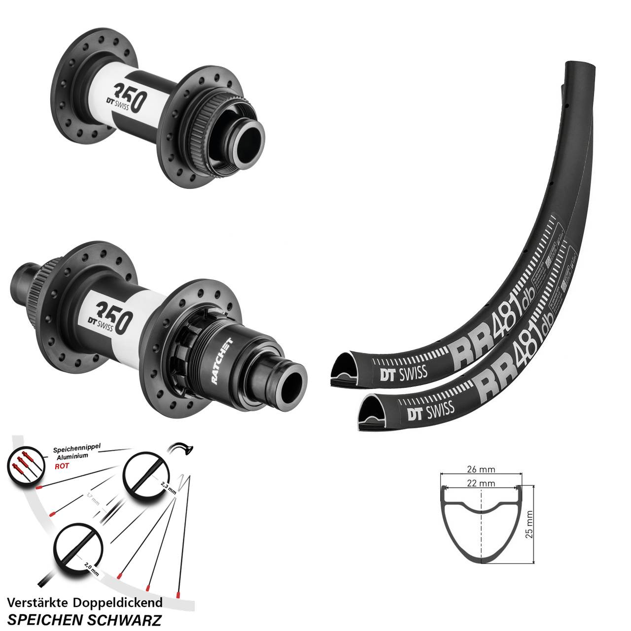 28 Zoll DT Swiss RR481-350 Laufradsatz Centerlock 15x100 12x142 XDR 11-12 fach