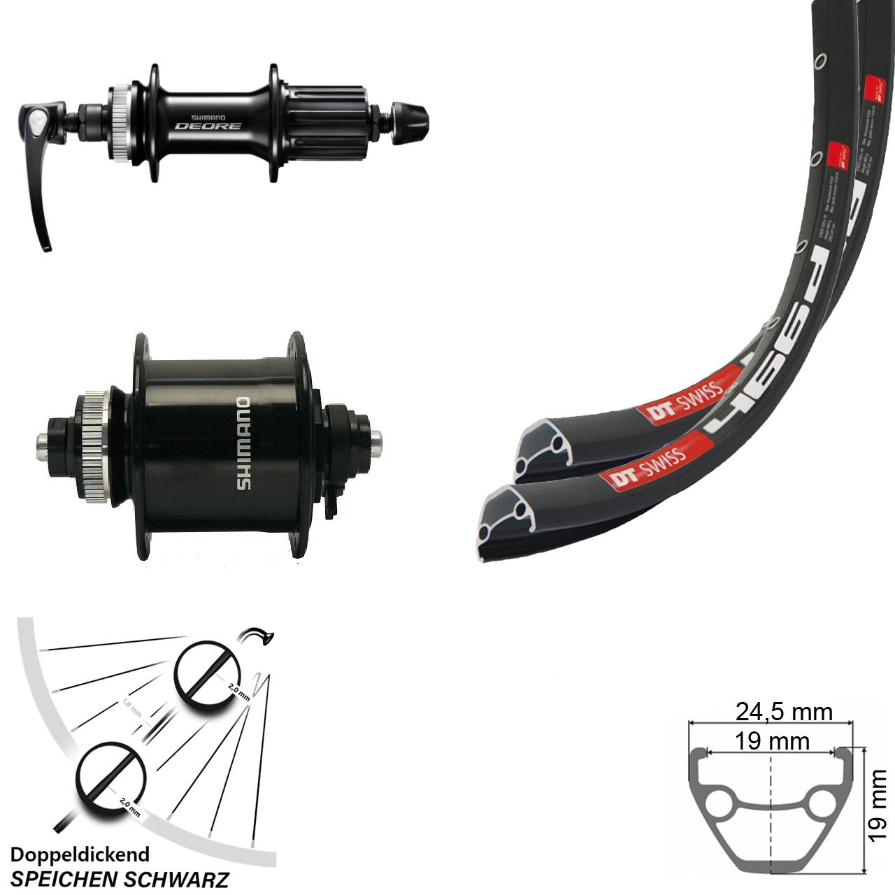 Laufradsatz QR 28-29 Zoll DT Swiss 466 Shimano DH-UR700-3D-Deore 8-11 fach HG