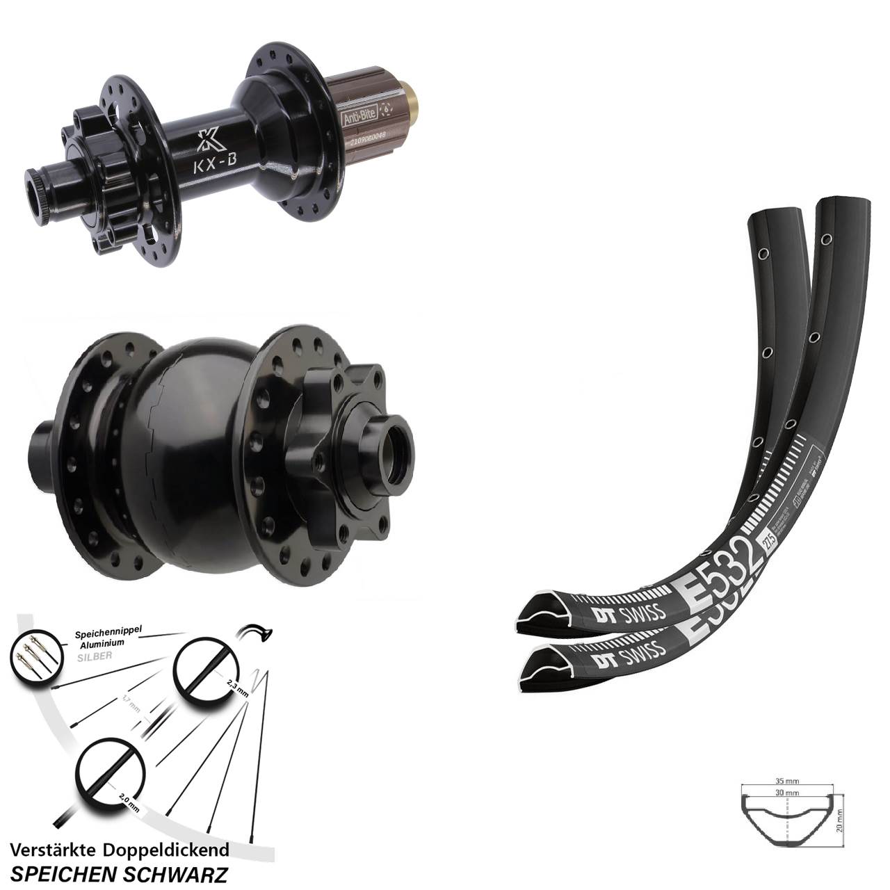 6-Loch Laufradsatz 29 Zoll DT Swiss E 532 KX-B SON 28 8-11 fach 15x110 12x148 Boost