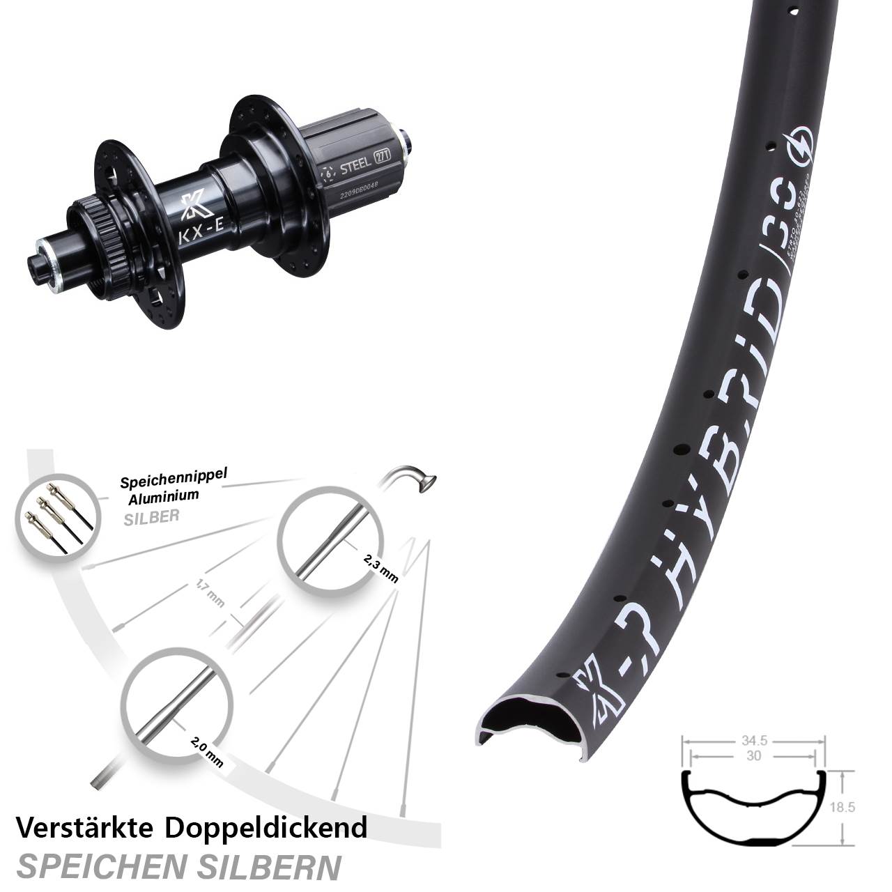 29 Zoll Hinterrad Centerlock 8-12 fach KX-ER Hybrid 30 E-Bike Schnellspanner