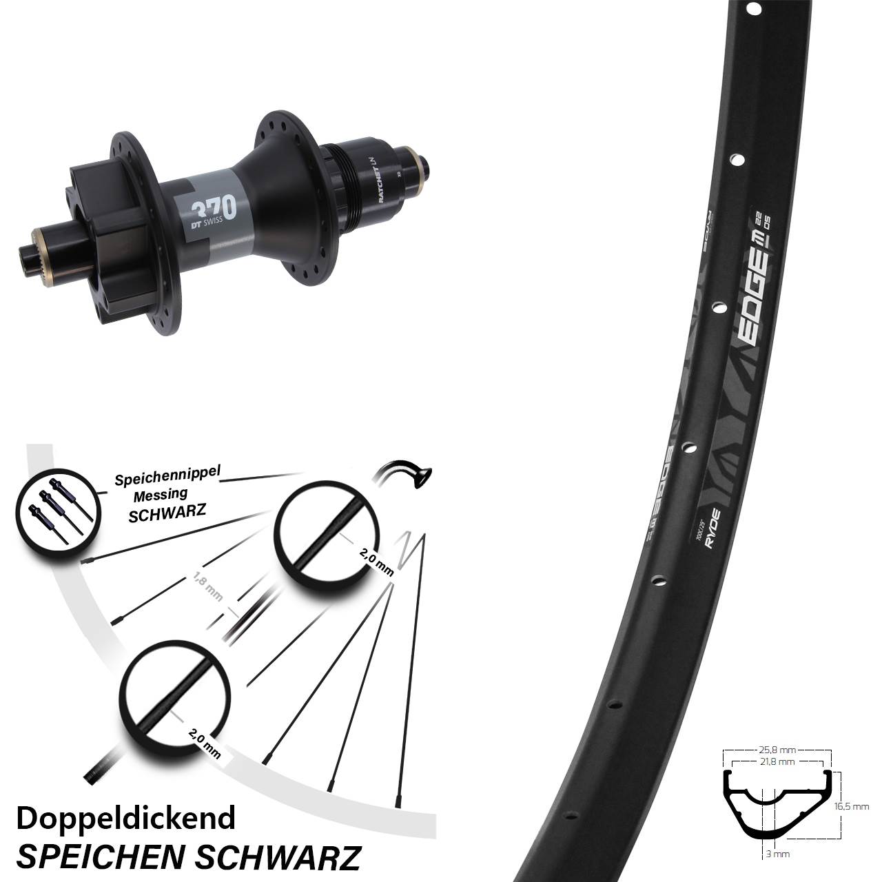 Ryde Edge M22 OS DT Swiss 370 29 Zoll 6-Loch Hinterrad QR XD