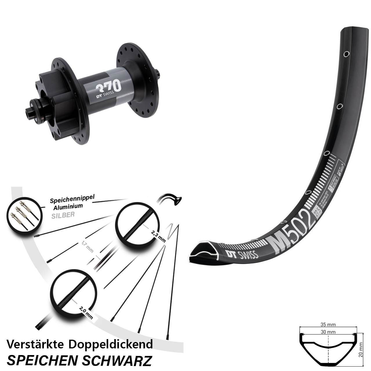 Vorderrad 6-Loch für Schnellspanner 29 Zoll DT Swiss M 502-370