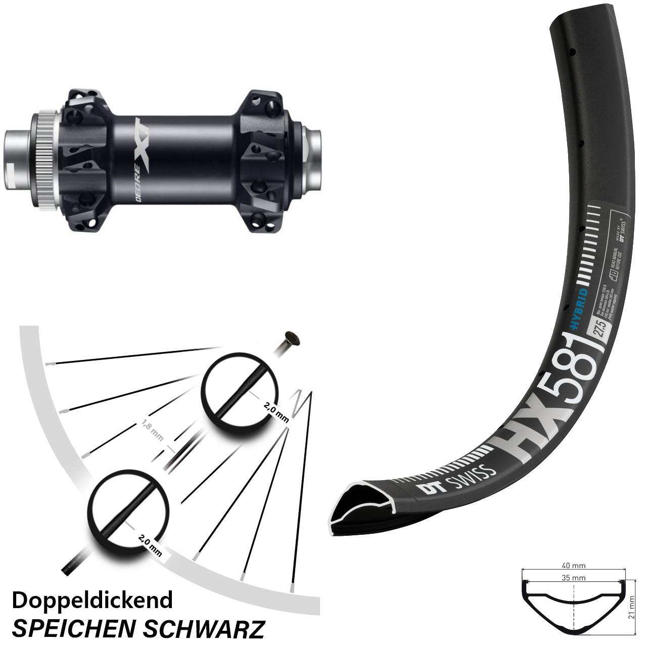 Shimano Deore XT HB-M8110 Boost Straightpull DT Swiss HX 581 Vorderrad 27,5 Zoll