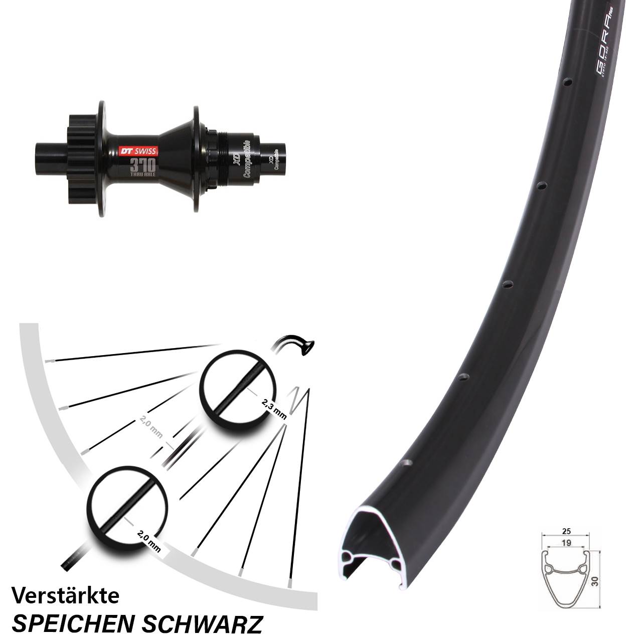 6-Loch Hinterrad 12x142 28 Zoll Gora Plus DT Swiss 370 XD 11-12 fach