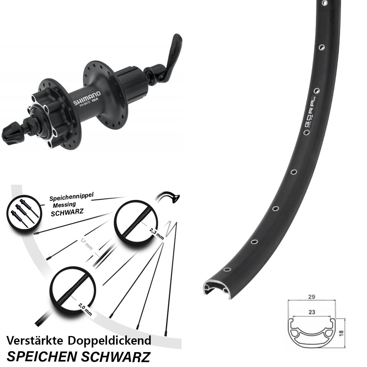 28 Zoll Gora 23 Shimano Alivio 6-Loch Hinterrad QR 8-11 fach